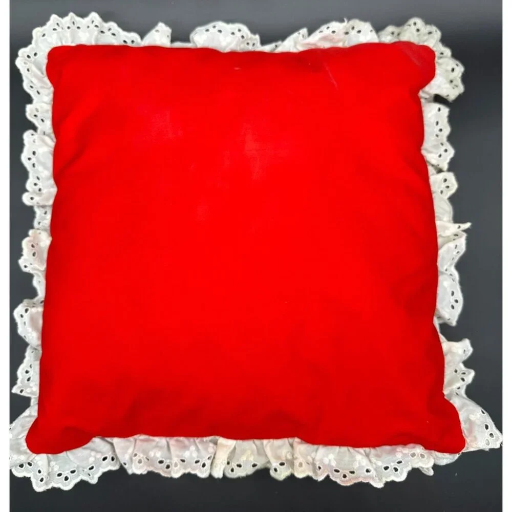 Vintage Throw Pillow Floral Handmade Red White Lace Calla Lily Flower Retro